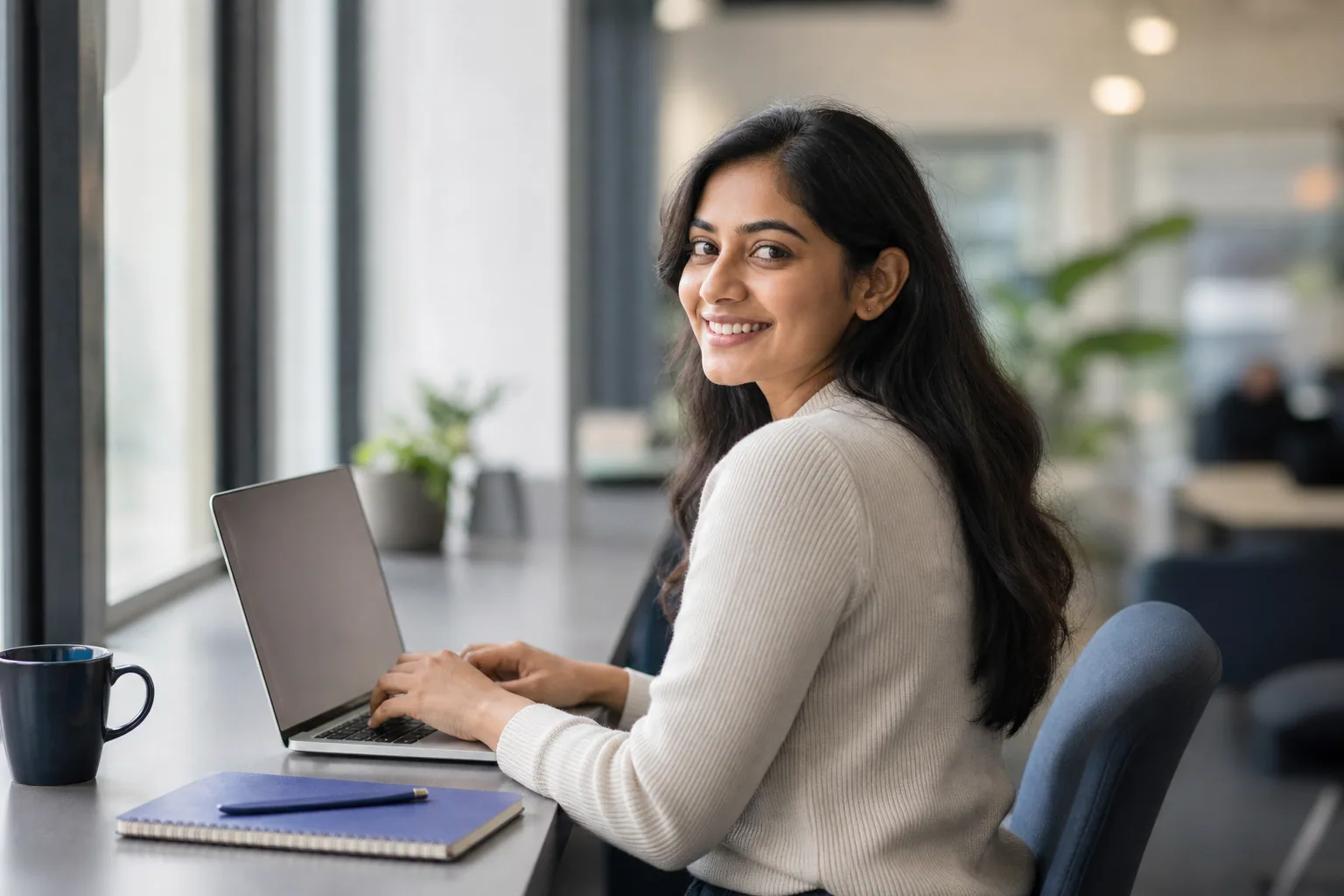 A candidate working through an upskilling course on a laptop